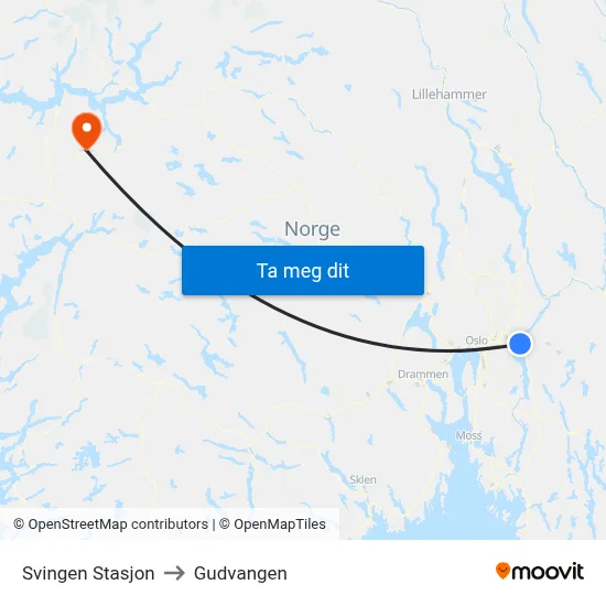 Svingen Stasjon to Gudvangen map