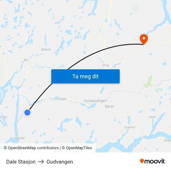 Dale Stasjon to Gudvangen map
