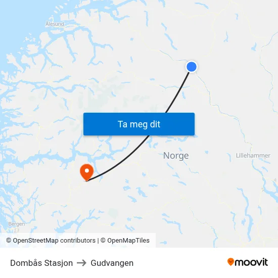 Dombås Stasjon to Gudvangen map