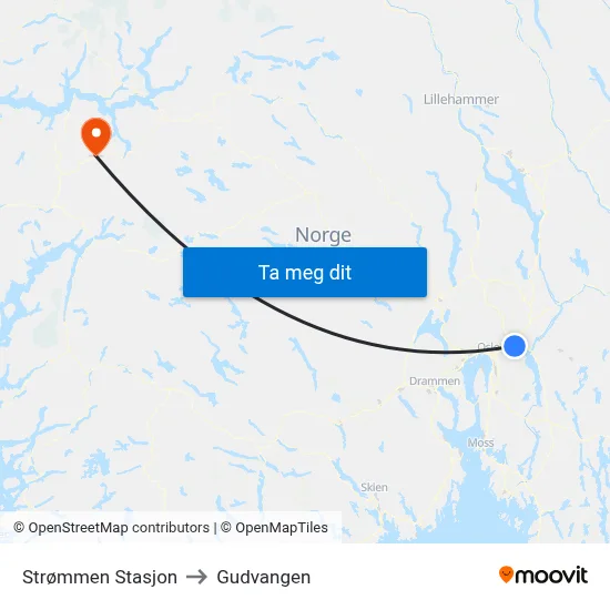 Strømmen Stasjon to Gudvangen map