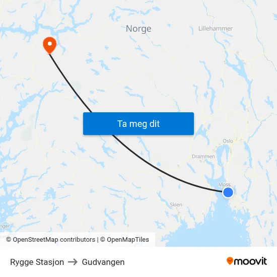 Rygge Stasjon to Gudvangen map