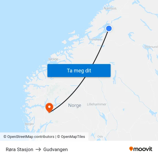 Røra Stasjon to Gudvangen map