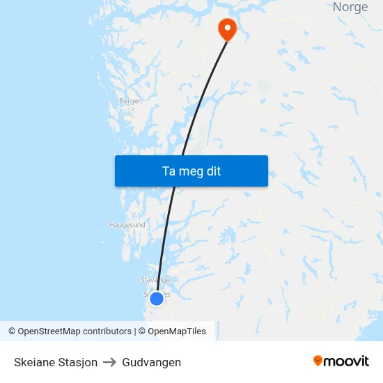 Skeiane Stasjon to Gudvangen map