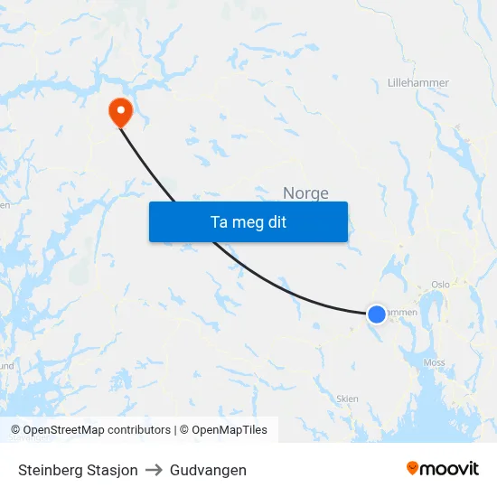 Steinberg Stasjon to Gudvangen map