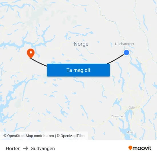 Horten to Gudvangen map