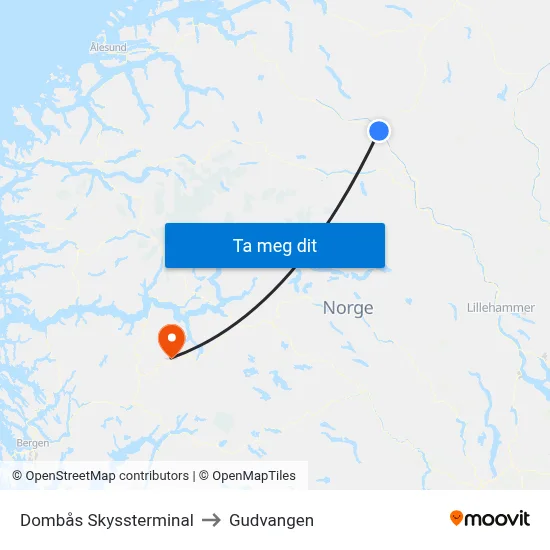 Dombås Skyssterminal to Gudvangen map