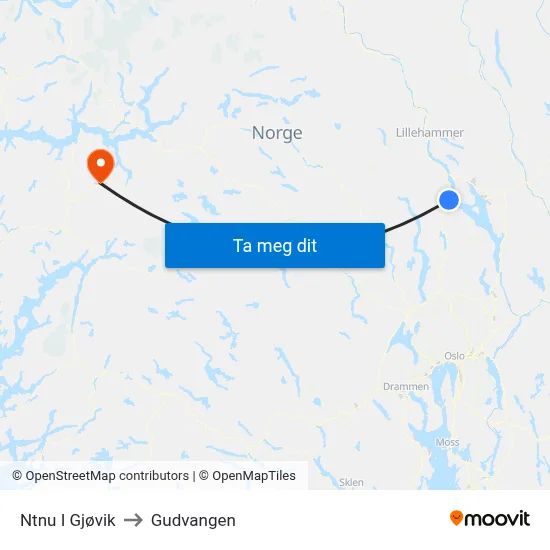 Ntnu I Gjøvik to Gudvangen map