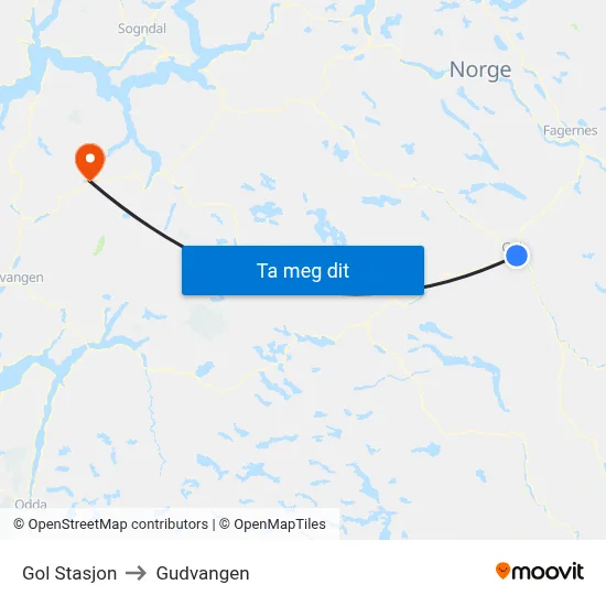 Gol Stasjon to Gudvangen map