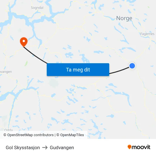 Gol Skysstasjon to Gudvangen map