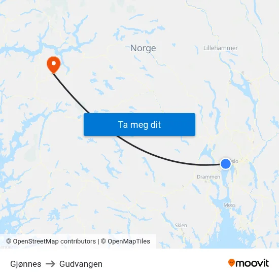 Gjønnes to Gudvangen map