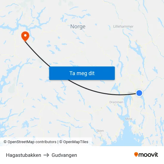Hagastubakken to Gudvangen map
