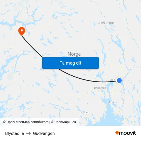 Blystadlia to Gudvangen map