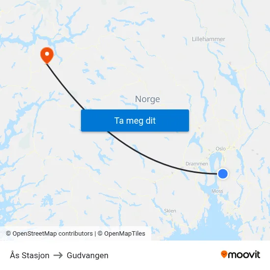 Ås Stasjon to Gudvangen map