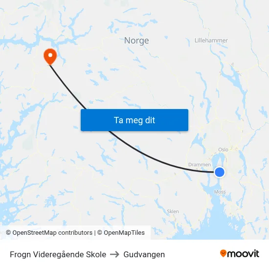 Frogn Videregående Skole to Gudvangen map