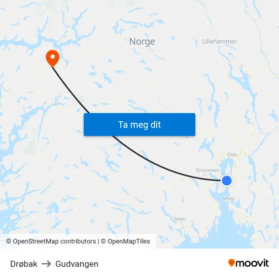 Drøbak to Gudvangen map