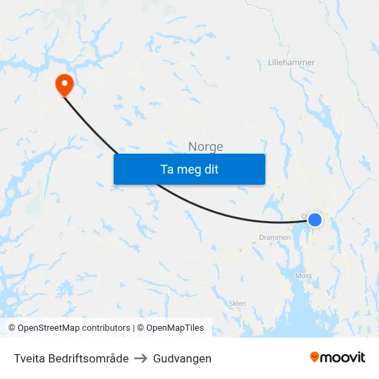 Tveita Bedriftsområde to Gudvangen map