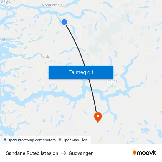 Sandane Rutebilstasjon to Gudvangen map