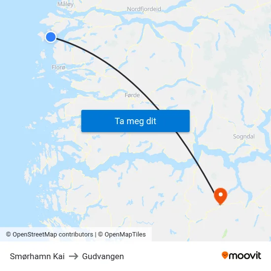 Smørhamn Kai to Gudvangen map
