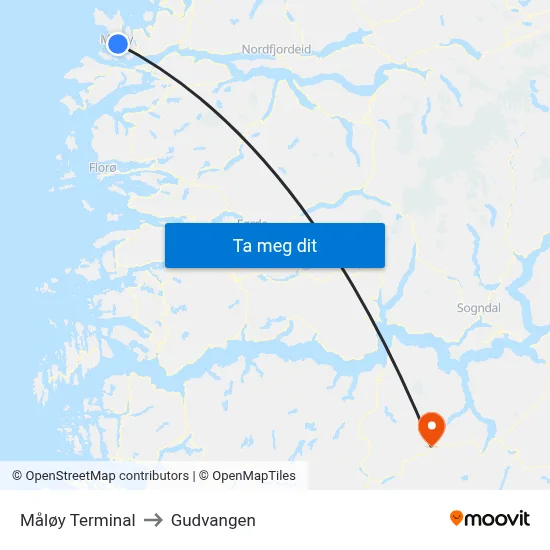 Måløy Terminal to Gudvangen map