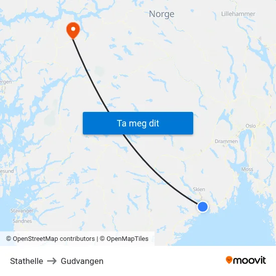 Stathelle to Gudvangen map