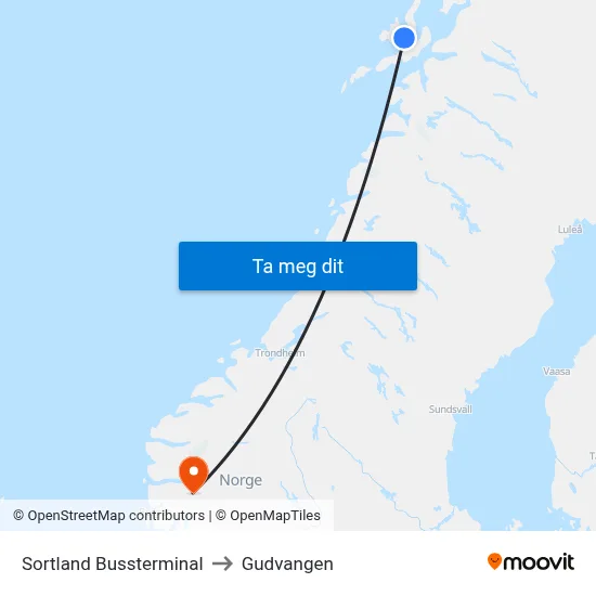 Sortland Bussterminal to Gudvangen map