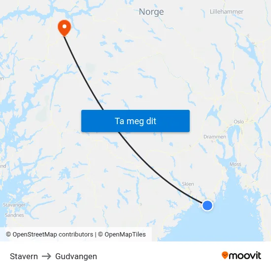 Stavern to Gudvangen map