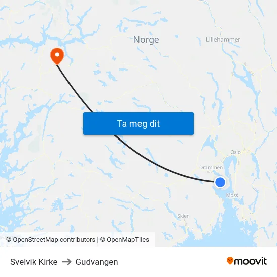 Svelvik Kirke to Gudvangen map
