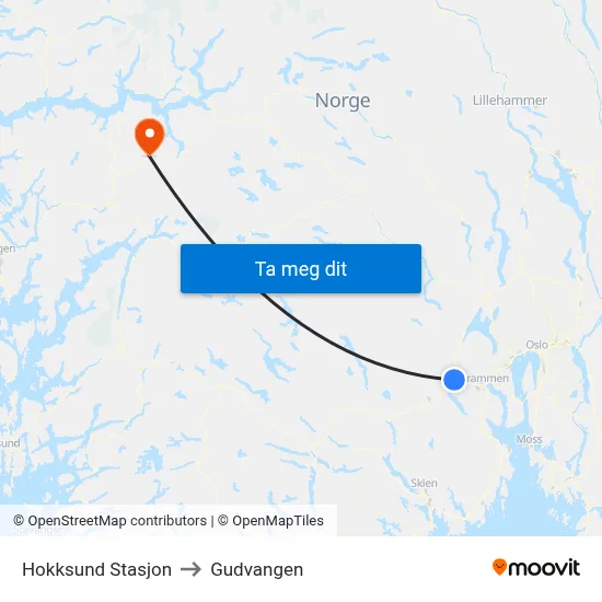 Hokksund Stasjon to Gudvangen map
