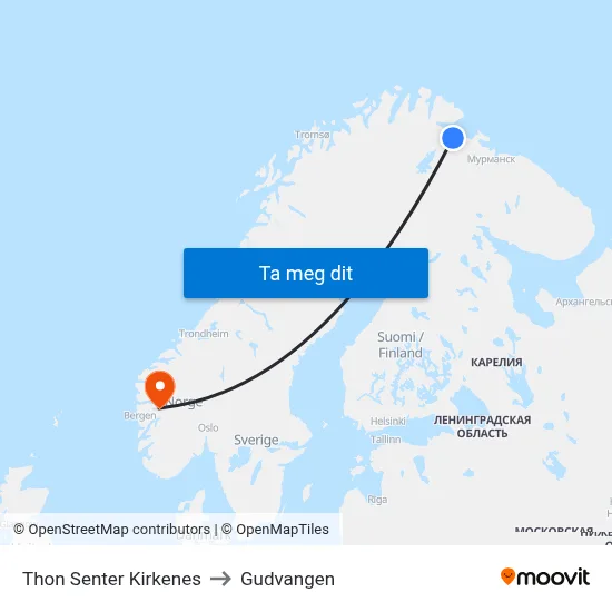 Thon Senter Kirkenes to Gudvangen map
