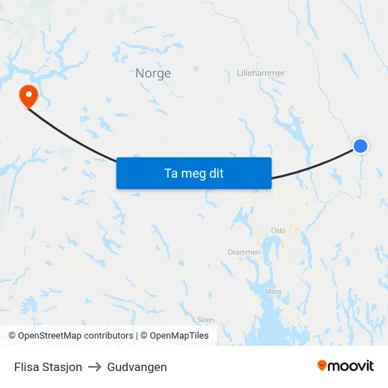 Flisa Stasjon to Gudvangen map