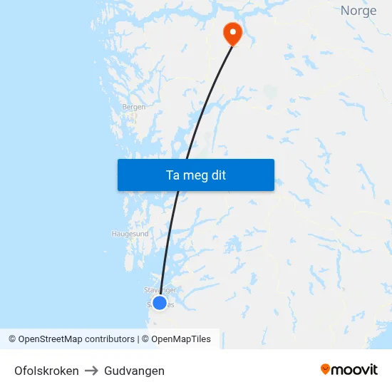 Ofolskroken to Gudvangen map