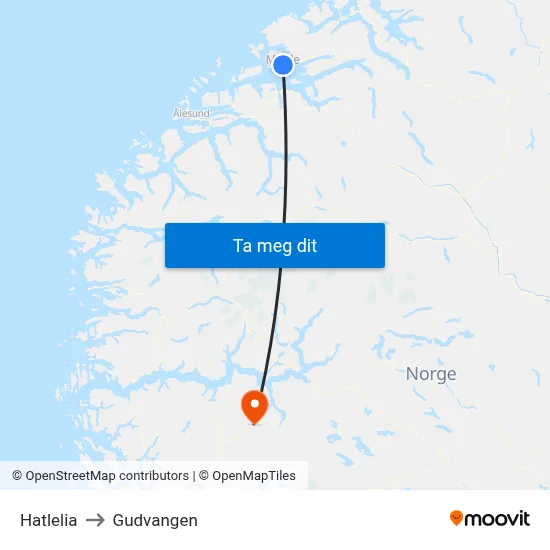 Hatlelia to Gudvangen map