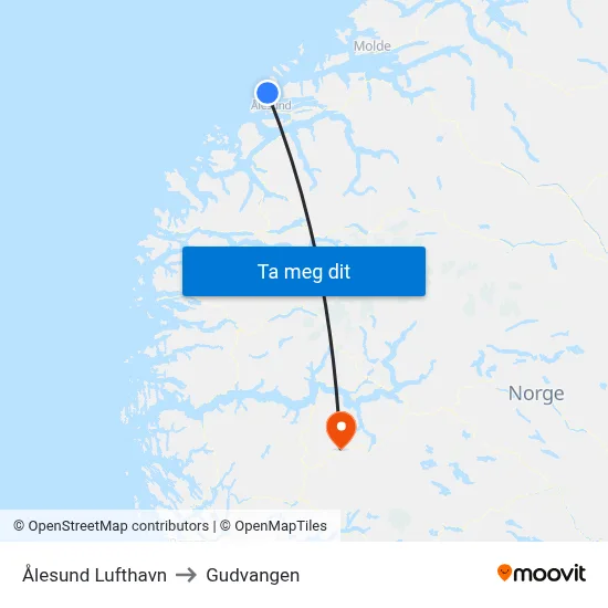 Ålesund Lufthavn to Gudvangen map