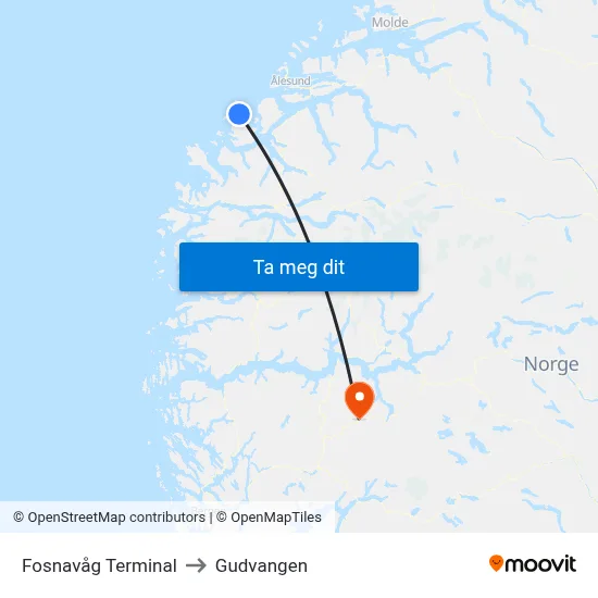 Fosnavåg Terminal to Gudvangen map