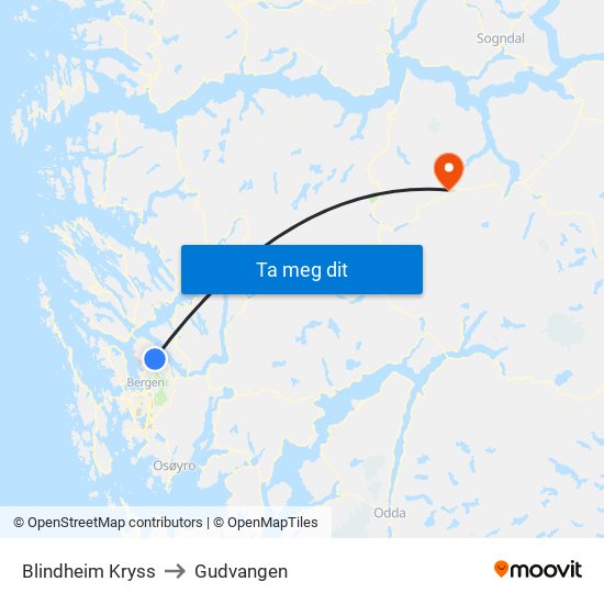 Blindheim Kryss to Gudvangen map