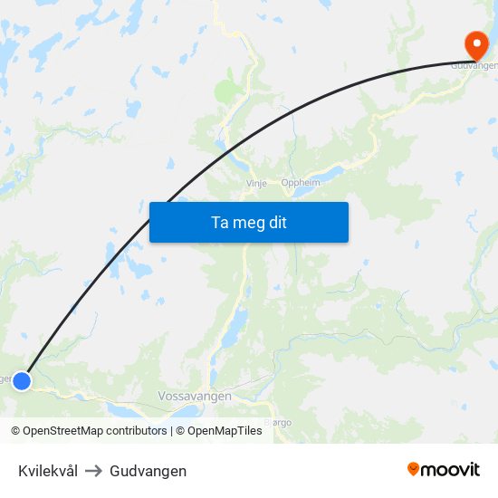 Kvilekvål to Gudvangen map