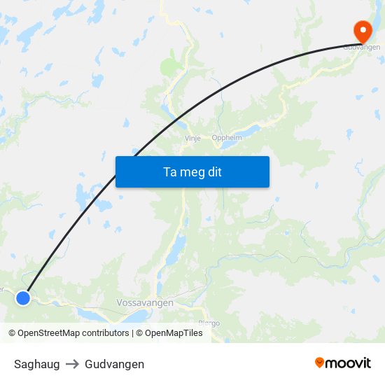 Saghaug to Gudvangen map