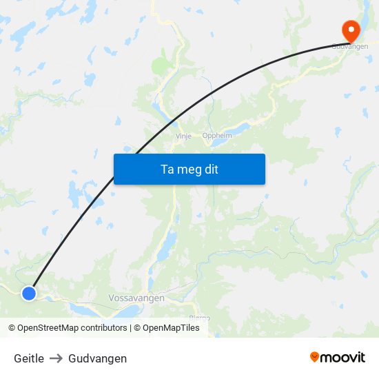 Geitle to Gudvangen map