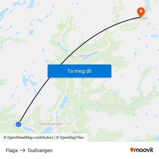 Flaga to Gudvangen map