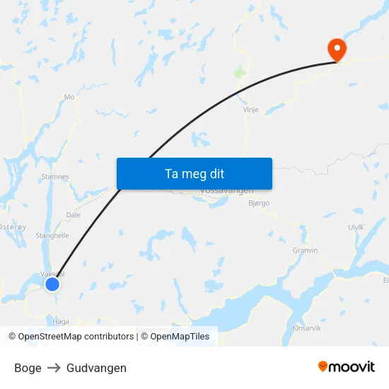 Boge to Gudvangen map