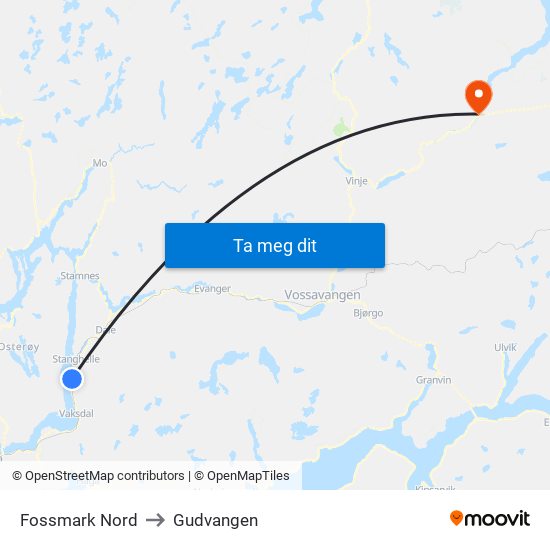Fossmark Nord to Gudvangen map