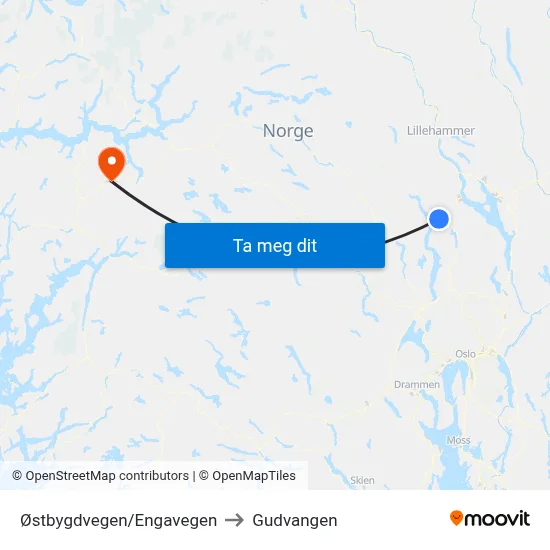 Østbygdvegen/Engavegen to Gudvangen map