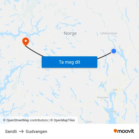 Sandli to Gudvangen map
