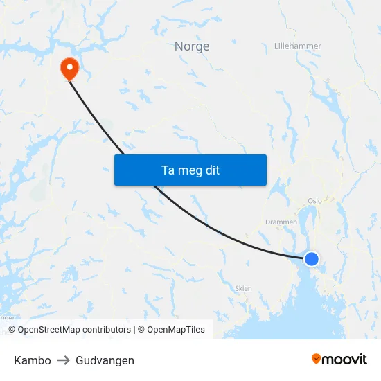 Kambo to Gudvangen map