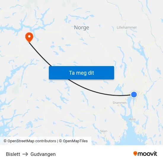 Bislett to Gudvangen map