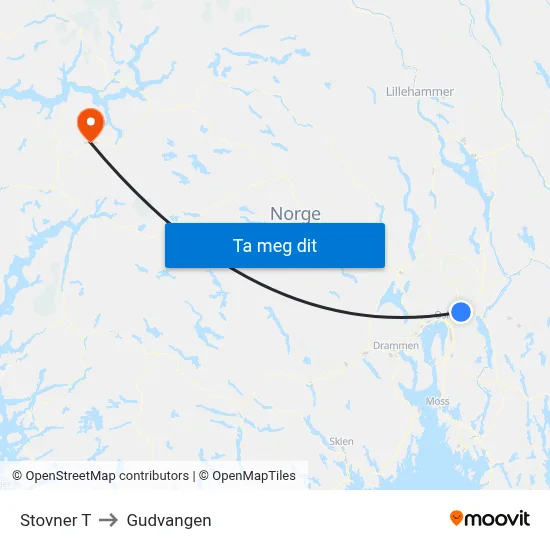 Stovner T to Gudvangen map