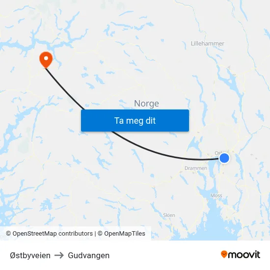 Østbyveien to Gudvangen map