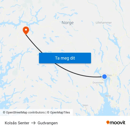Kolsås Senter to Gudvangen map