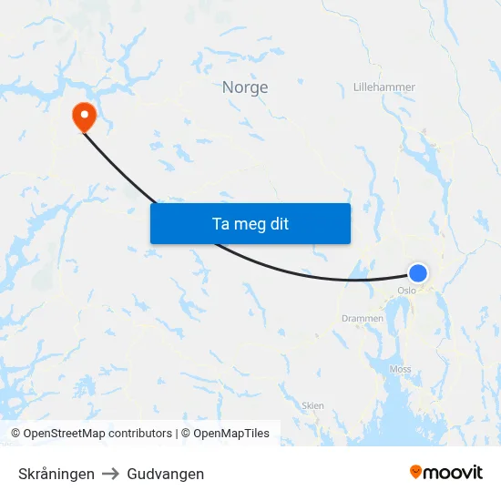 Skråningen to Gudvangen map