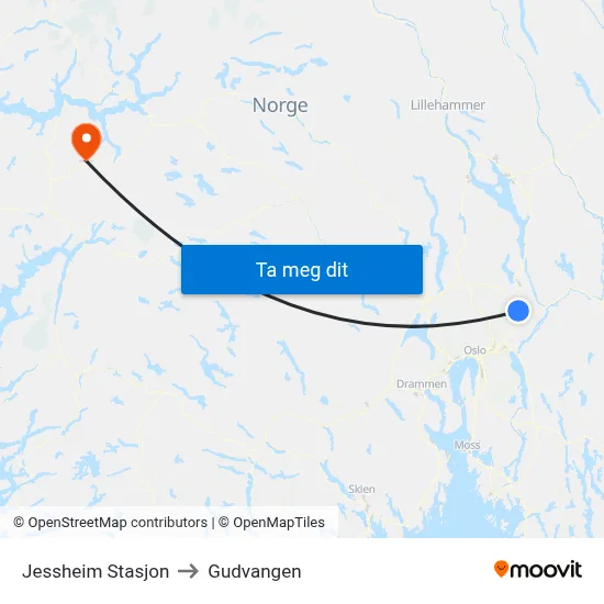 Jessheim Stasjon to Gudvangen map